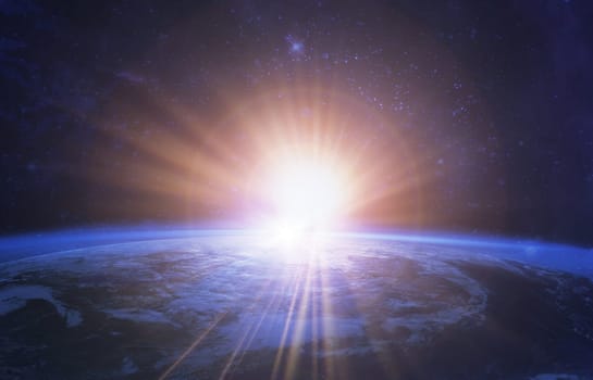 Earth globe from space with sun , Elements of this image furnished by NASA