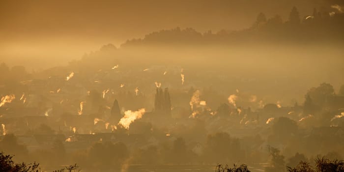 German village in back lit of autum sunlight scene