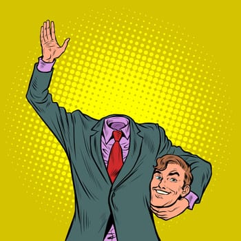 A man without a head. Strange politician businessman with glasses, smile happiness. Pop Art Retro Vector Illustration Vintage kitsch 50s 60s Style