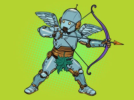 Robot Baby angel Cupid with a bow and arrow, a mythical character of love. Pop Art Retro Vector Illustration Vintage kitsch 50s 60s Style