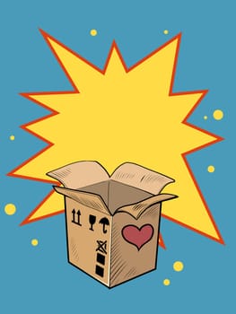 open empty box valentine surprise greeting, love romance. Pop Art Retro Vector Illustration 50s 60s Vintage kitsch Style