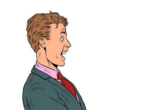 The surprised man is a businessman, human emotions. Excitement delight shock. Pop Art Retro Vector Illustration 50s 60s Vintage kitsch Style