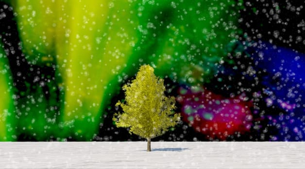 The 3d rendering tree in full leaf in winter against sky