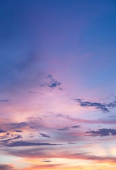 Background of colorful sky. Dramatic sunset with twilight color sky and clouds
