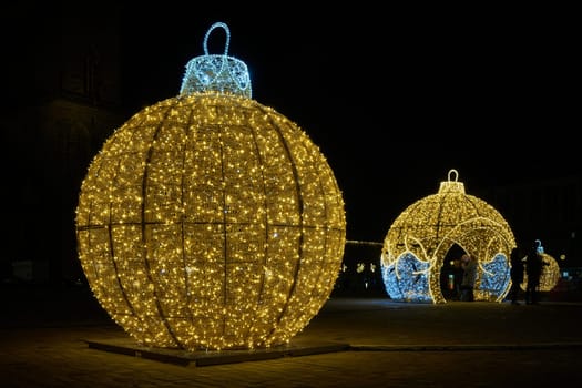 Illuminated Christmas decoration as attraction on the cathedral square in Magdeburg at Christmas time