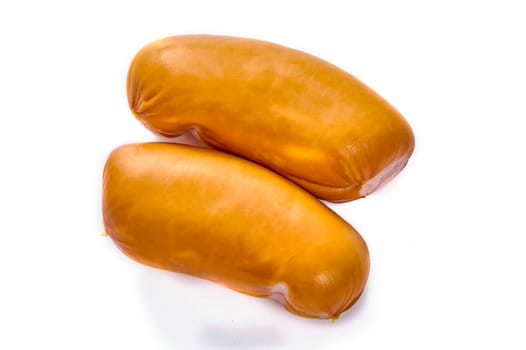 Juicy sausages on a white isolated background. High quality photo
