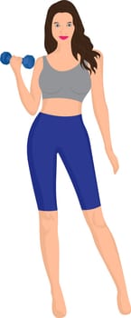 A young woman doing fitness exercise with a dumbbell vector illustration isolated on a white background