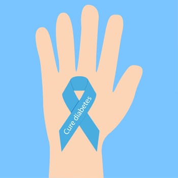 Diabetes ribbon in a hand  support awarness association vector illustration