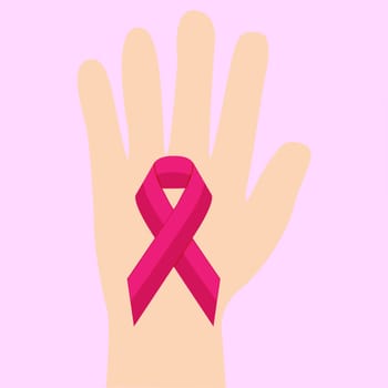 Breact cancer ribbon in a hand  support awarness association vector illustration