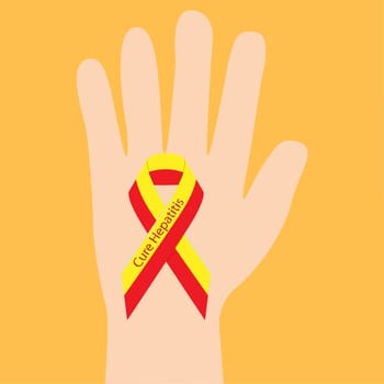 Hepatitis ribbon in a hand  support awarness association vector illustration