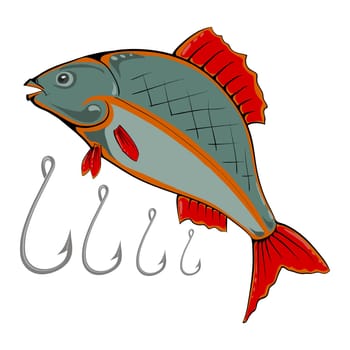 Fish and Hook Logo Isolated on White Background.