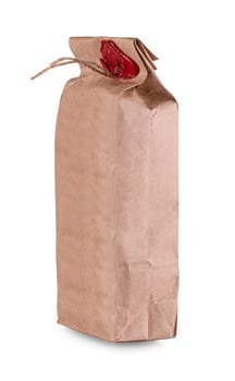 The brown paper bag closed wax seal isolated on white background
