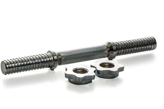 metal neck for dumbbells in disassembled form on a white isolated background. High quality photo