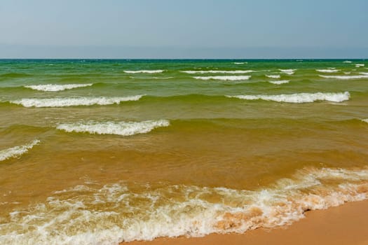 Crashing waves on a Windy Day on Lake Michigan near Montague, Michigan
