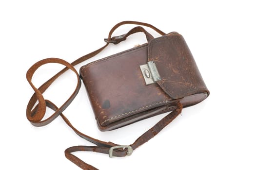 small old brown leather bag isolated on white background