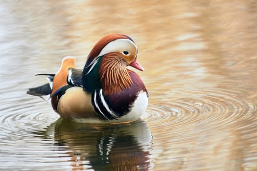 Mandarin duck swimming in a pond. High quality photo