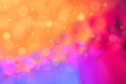 Abstract blurred fresh vivid spring summer light delicate pastel yellow pink magenta orange bokeh background texture with bright circular soft color lights and stars. Beautiful backdrop illustration.