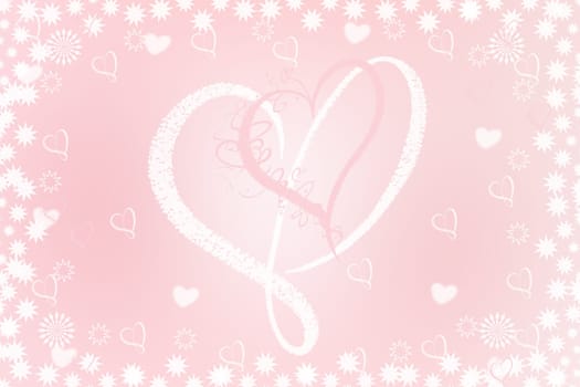 Abstract festive blur light pink pastel background with white pink hearts inside love bokeh for wedding card or Valentine day. Romantic textured backdrop with space for your design. Card concept.