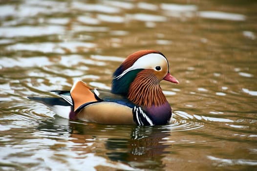 Mandarin duck swimming in a pond. High quality photo