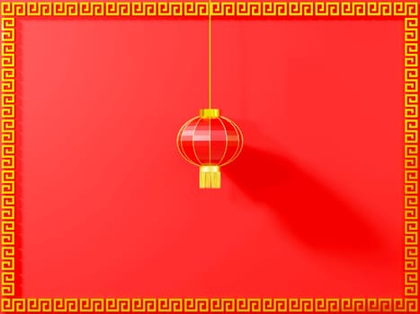 Happy Chinese New Year. Chinese lantern in golden lanterns frame pattern on red background decoration element for web design, lantern festival, 3D Rendering illustration