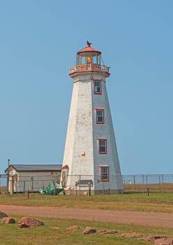Working North Point Lighthouse on a Lonely Point at North Cape on Prince Edward Island in Canada