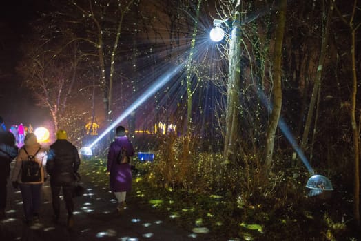 Discoball with light at park in winter