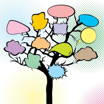 Abstract tree with colored speech bubbles