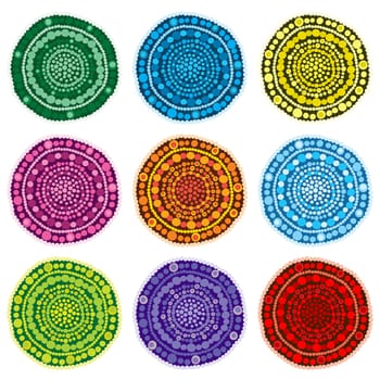 Abstract flowers made of dots and circles