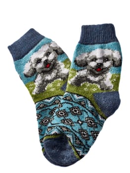 A pair of wool socks on a white background. High quality photo