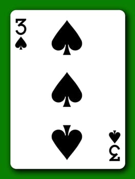 3 Three of Spades playing card with clipping path to remove background and shadow