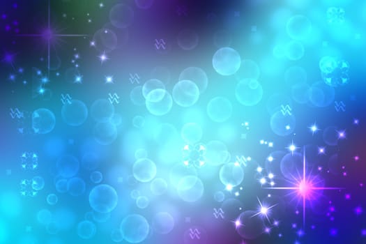 Blue party invitation background. Abstract delicate light blue turquoise pink bokeh texture with stars. Beautiful backdrop for design of invitation for various holidays.