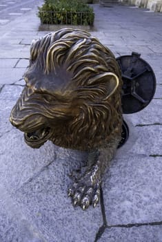 Decoration detail with a sculpture in the city, modern art