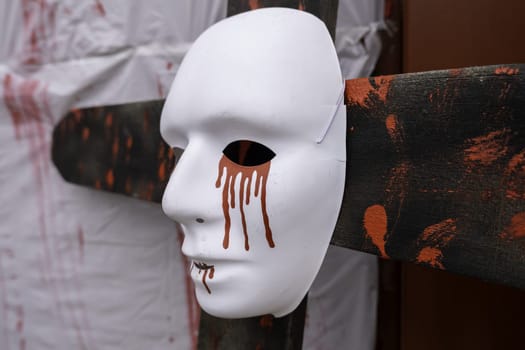 Detail of terrifying halloween mask, fear and terror
