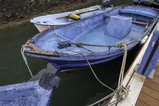 Fishing boat in sea port, transport and industry