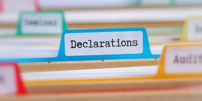File folders with a tab labeled Declarations