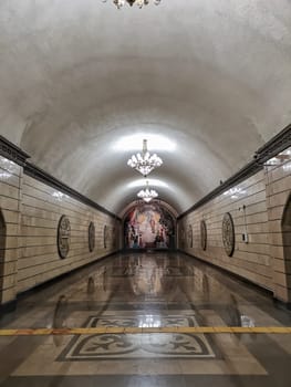 ALMATY, KAZAKHSTAN - NOVEMBER 8, 2019: Auezov Theater Almaty Metro subway Station.