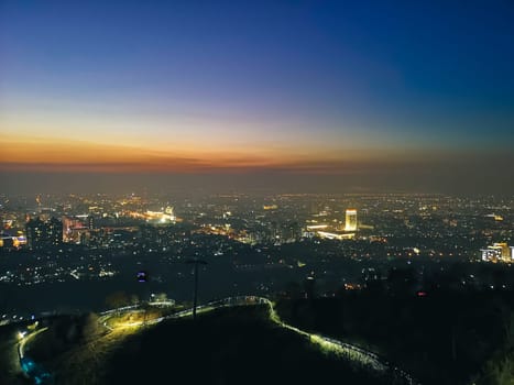 Night view from Kok Tobe Mountain to the city of Almaty.