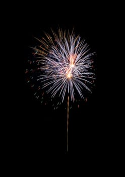 Colorful exploded fireworks show, isolated on black background