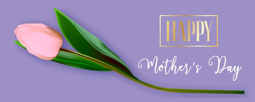 Happy Mother's Day greeting card. Spring cut flowers tulips, festive background. Vector illustration. Women's holiday.