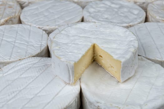 piling up of camemberts, famous cheese made in the Normandy region of France