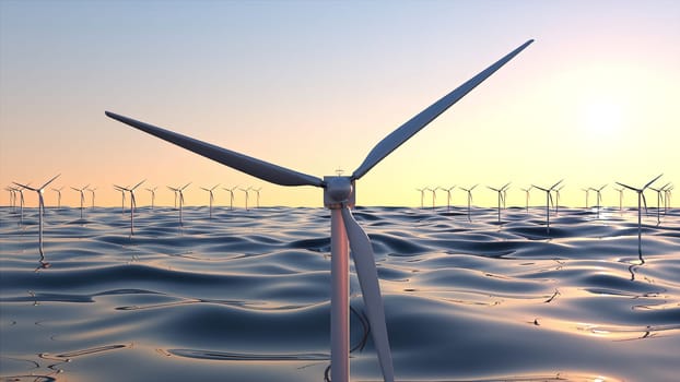 Turbine mills generate 3d render of clean electrical energy for industry and consumers. Seascape with realistic eco friendly propeller manufacturing windfarm devices.,Turbine mills generate 3d render of clean electrical energy for industry and consumers. Seascape with realistic eco friendly propeller manufacturing windfarm devices.