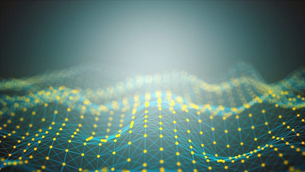 Waves of digital analysis of data sets with 3d render visualization. Futuristic observation of fluctuations in web research and experimentation. Financial forecasting of exchange flows.