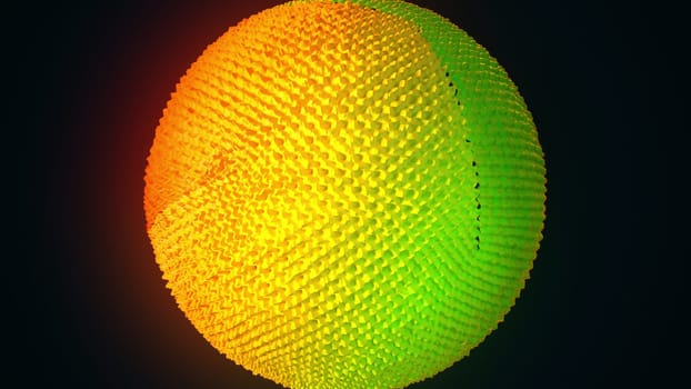 Futuristic 3d render ball with soft color transitions. Planets in space with stony continents and frozen water. Digital round object with sparkling sparks and multicolor ripple of color shades.