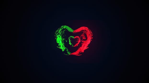 Romantic symbol with 3d render of glowing linear streams and energy clots. Magic of passion and glowing love. Bright decoration and energy frame for digital presentation.
