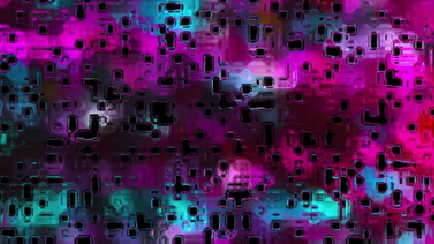 Polished plate with 3d render mosaic with reflections of light textures in random arrangement. Bright ornament of architectural minimalism and trendy digital interior.