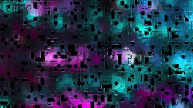 Polished plate with 3d render mosaic with reflections of light textures in random arrangement. Bright ornament of architectural minimalism and trendy digital interior.