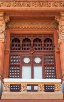 Balcony at Baron Empain Palace, a historic mansion inspired by the Cambodian Hindu temple of Angkor Wat, located in Heliopolis district, Cairo, Egypt