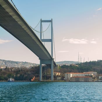 Tower of Bosporus suspension bridge, Ortakoy district, Istanbul Turkey