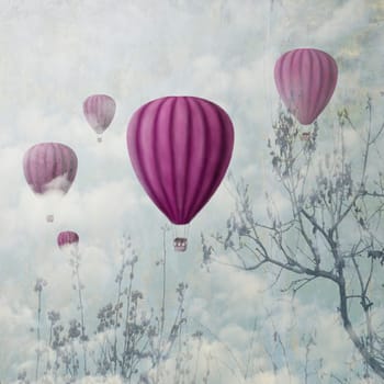 Hot air balloons in the clouds
