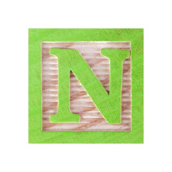 A Letter N childs wood block on white with clipping path